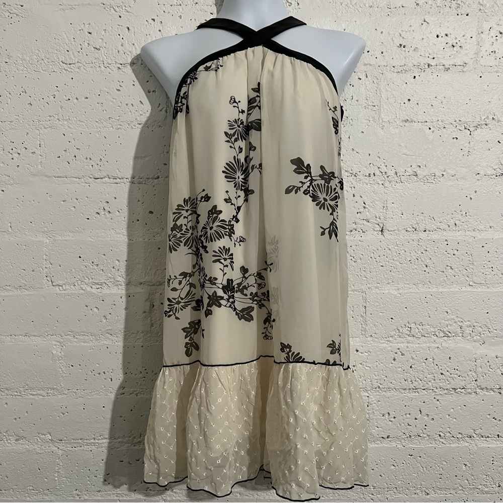 Johnny Martin Womens Dress 3 4 Cream Black Floral Short Eyelet Lined AE11